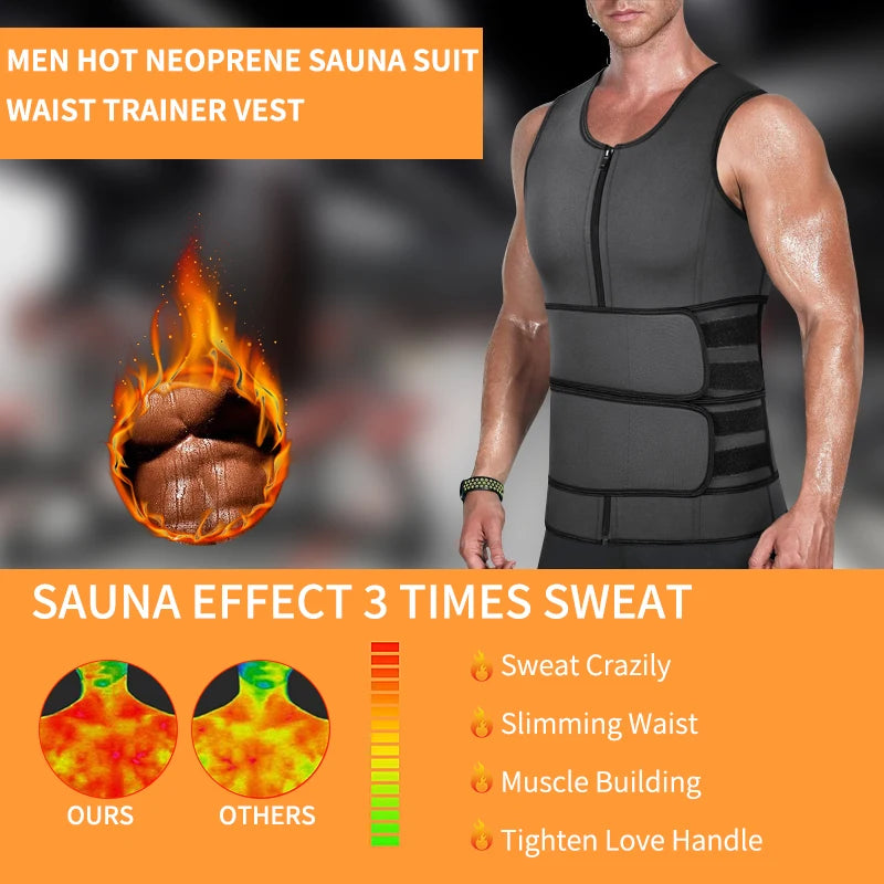 Neoprene Sweat Vest for Men Waist Trainer Vest Adjustable Workout Body Shaper with Double Zipper for Sauna Suit for Men
