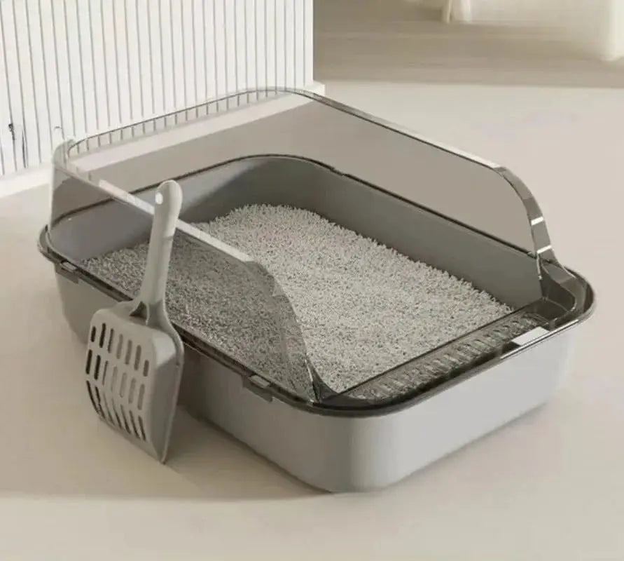 Semi-Enclosed Cat Litter Box Splashproof Kitten Toilet Tray Pet Cleaning Basin with High Sides for Indoor Use