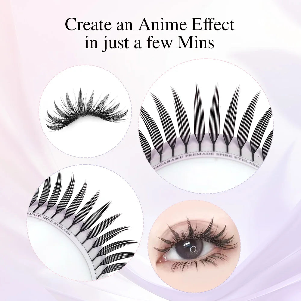 NAGARAKU Ship from America 10 cases Premade Spire Eyelash Plume Fluttering Eyelash Extensions Anime Effect Soft Comic