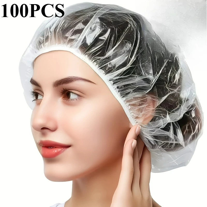 Waterproof Disposable Caps 100 Pack, HDPE Material Stretches to 29cm, for Hair Protection, Pet Care, DIY & Housekeeping