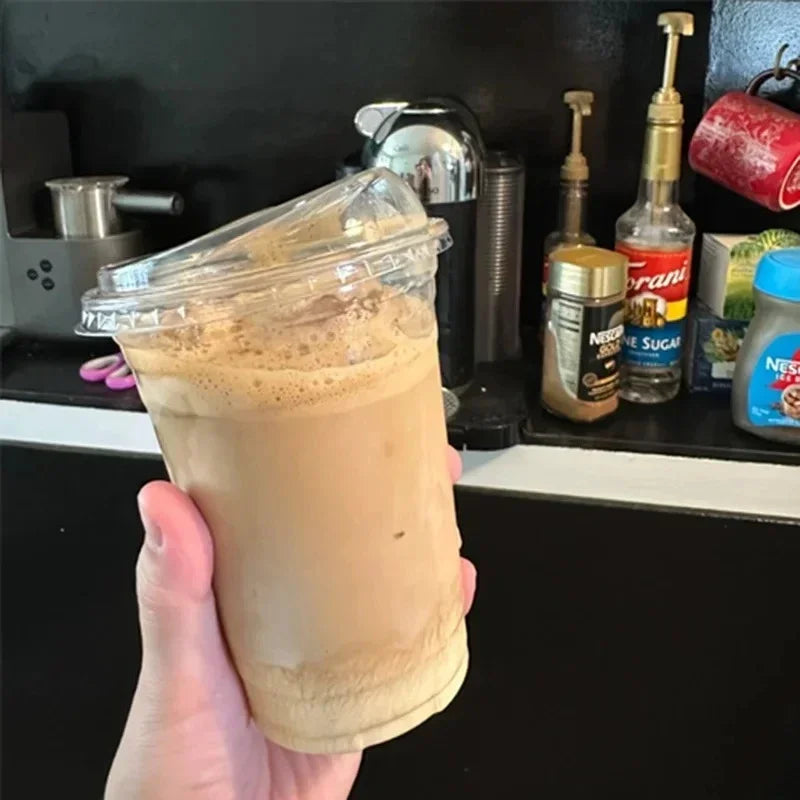 20pcs Disposable PET Cups with Lids, 12/16oz Leak-Proof Degradable Plastic Cups for Iced Coffee, Smoothies, Milkshakes & Cold Drinks