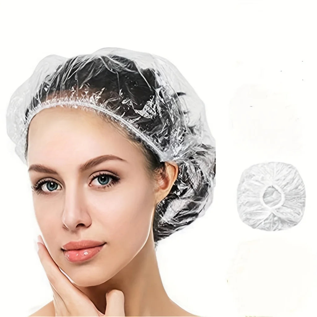 Waterproof Disposable Caps 100 Pack, HDPE Material Stretches to 29cm, for Hair Protection, Pet Care, DIY & Housekeeping