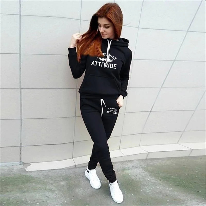 So. Apparently I Have An A Ttitude Women's Set Hoodie Pants Two-Piece Sportswear Sportswear Trendy Set Women's Sportswear