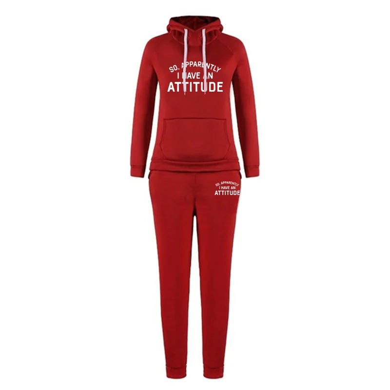 So. Apparently I Have An A Ttitude Women's Set Hoodie Pants Two-Piece Sportswear Sportswear Trendy Set Women's Sportswear