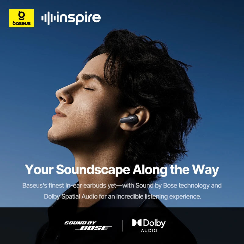 Baseus Inspire XP1 -50dB Adaptive ANC Wireless Earbuds Bluetooth 6.1 Dolby Audio 6 Mic ENC Wireless Earphones Bud Sound by Bose