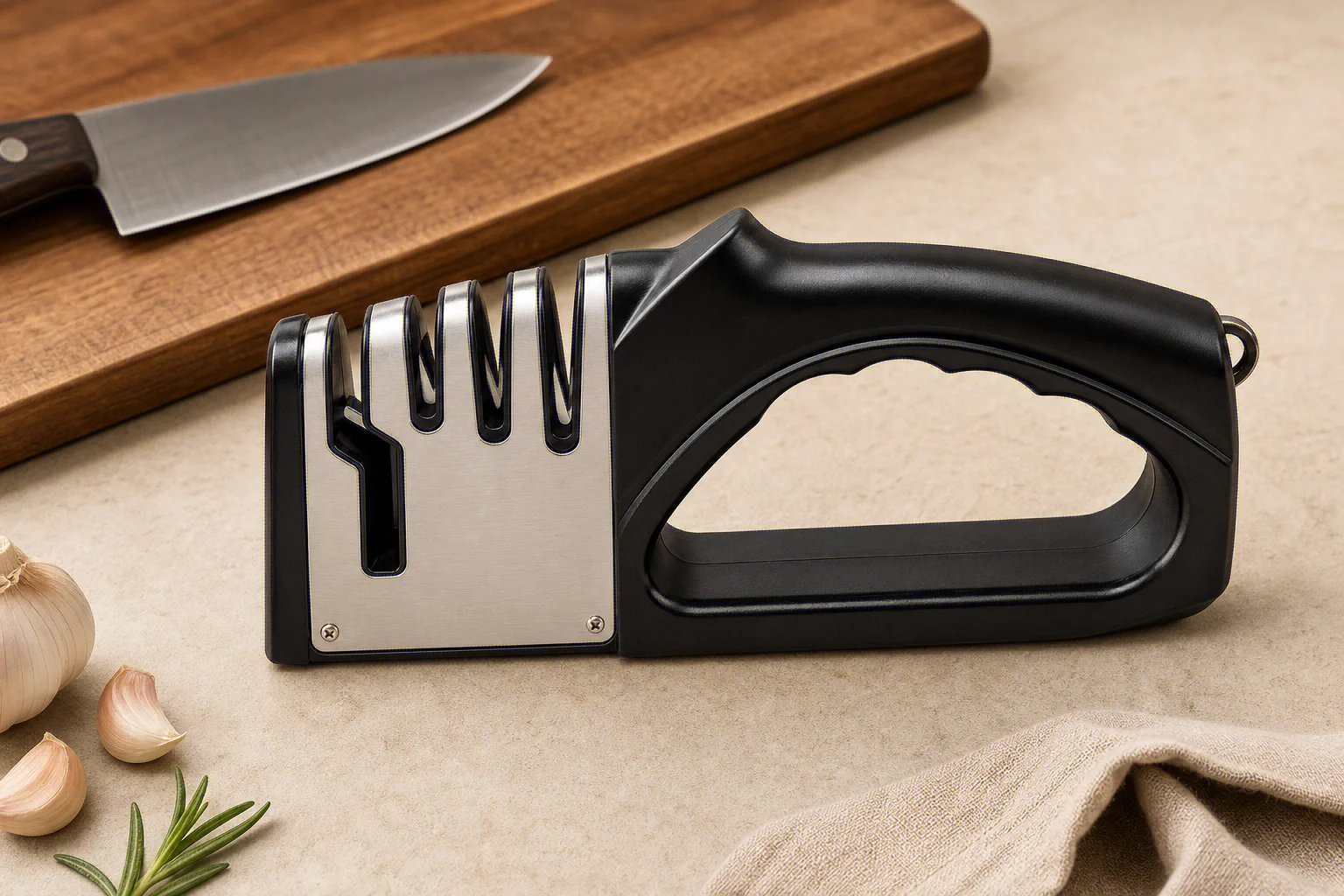 4-in-1 Multifunctional Kitchen Knife Sharpener, Portable Handheld Knife & Scissor Sharpening Tool with Non-Slip Base, Household