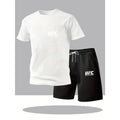 New summer fitness sportswear for men, short-sleeved T-shirt and shorts two-piece set, breathable and quick-drying casual wear.