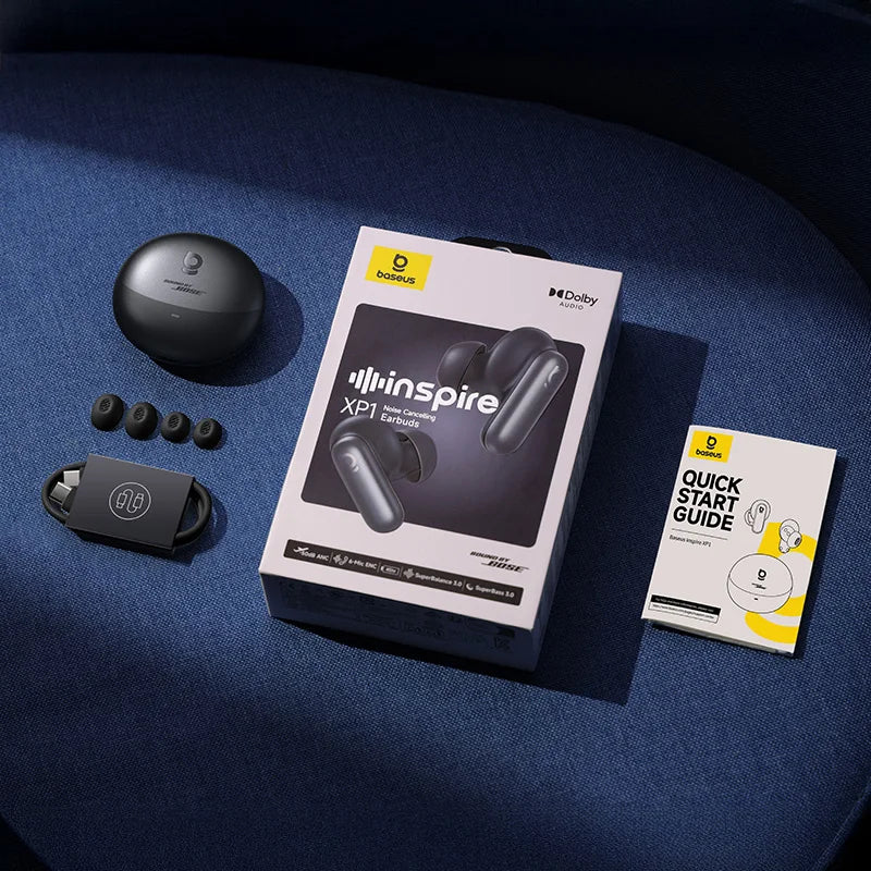 Baseus Inspire XP1 -50dB Adaptive ANC Wireless Earbuds Bluetooth 6.1 Dolby Audio 6 Mic ENC Wireless Earphones Bud Sound by Bose