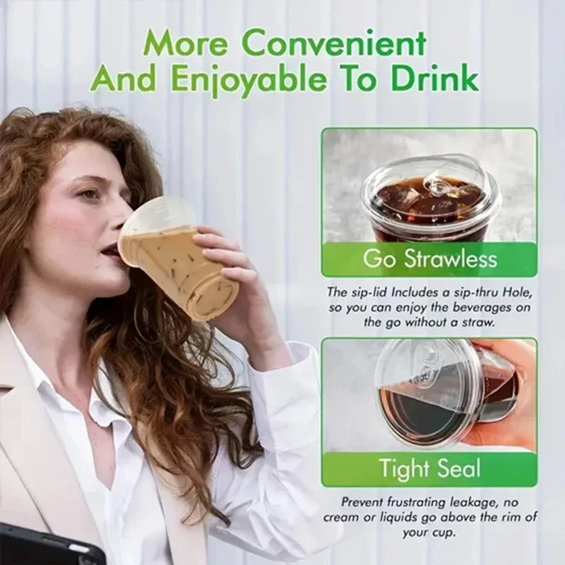 20pcs Disposable PET Cups with Lids, 12/16oz Leak-Proof Degradable Plastic Cups for Iced Coffee, Smoothies, Milkshakes & Cold Drinks