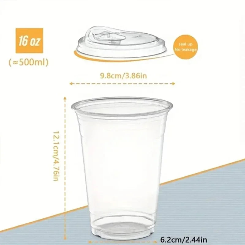 20pcs Disposable PET Cups with Lids, 12/16oz Leak-Proof Degradable Plastic Cups for Iced Coffee, Smoothies, Milkshakes & Cold Drinks