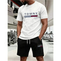 New summer fitness sportswear for men, short-sleeved T-shirt and shorts two-piece set, breathable and quick-drying casual wear.